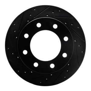 Cadillac DeVille Brake Rotor (1) - Front Left - R1 Concepts - Drilled & Slotted - Black - `99-`20